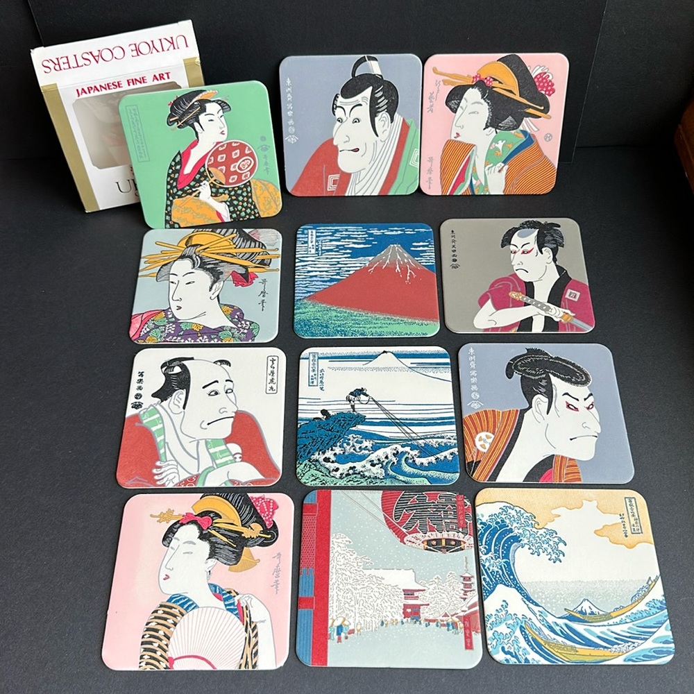 UKIYOE Japanese FINE ART Vintage Drink COASTERS Set of 12 Unused in Box